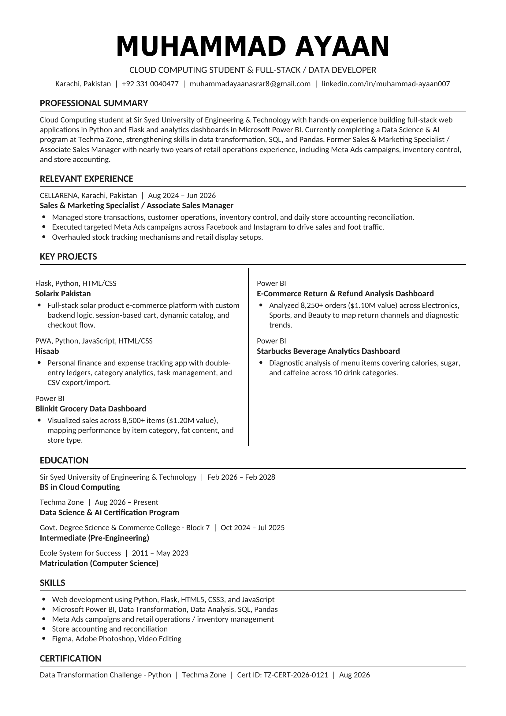 Muhammad Ayaan CV preview